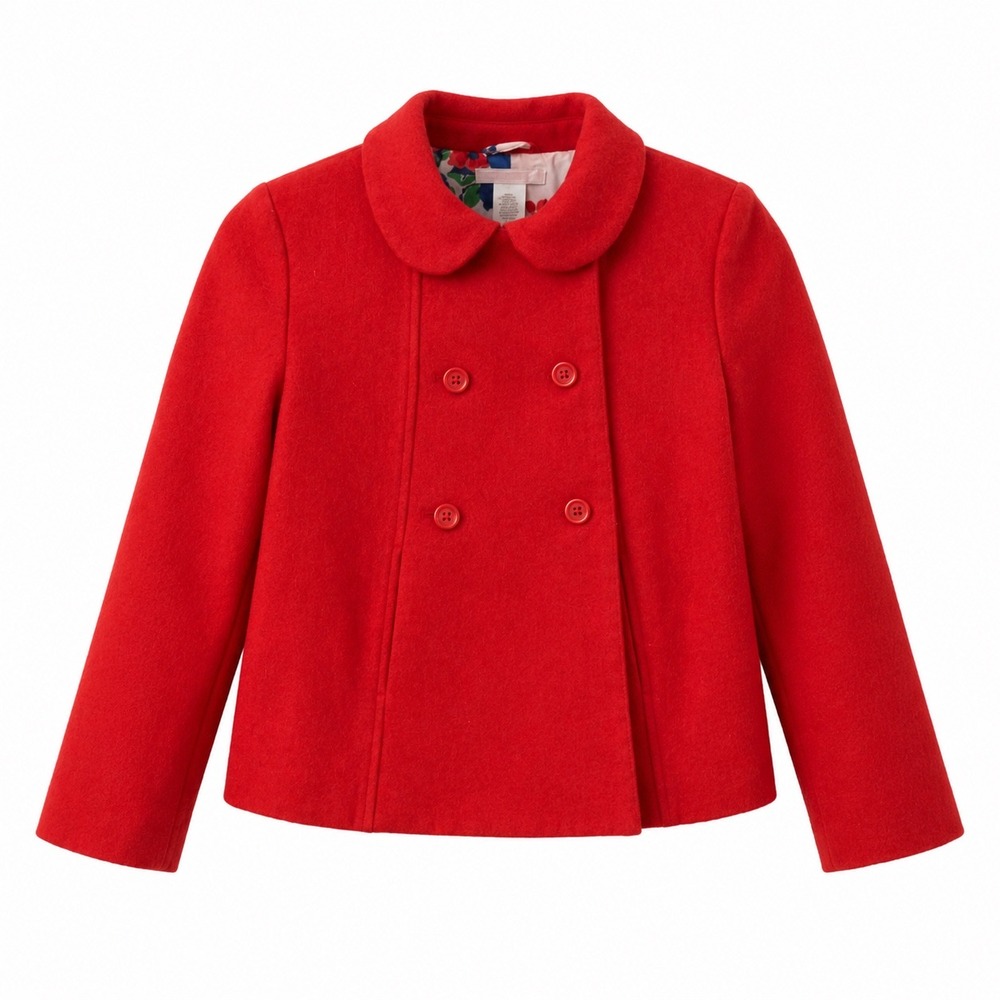 Janie and Jack Girls Red Wool Blend Pea Coat Peter Pan Floral Lining 12